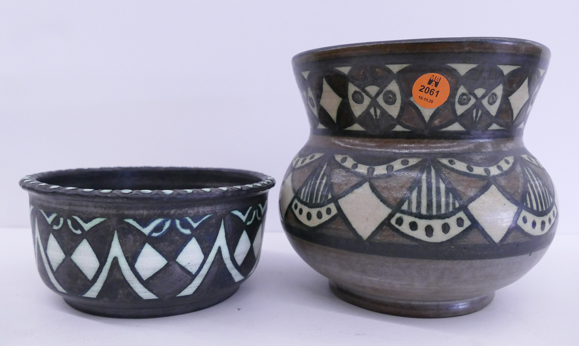 Appraisal: pc Jane Wherrette Decorated Pottery Planters- largest ''