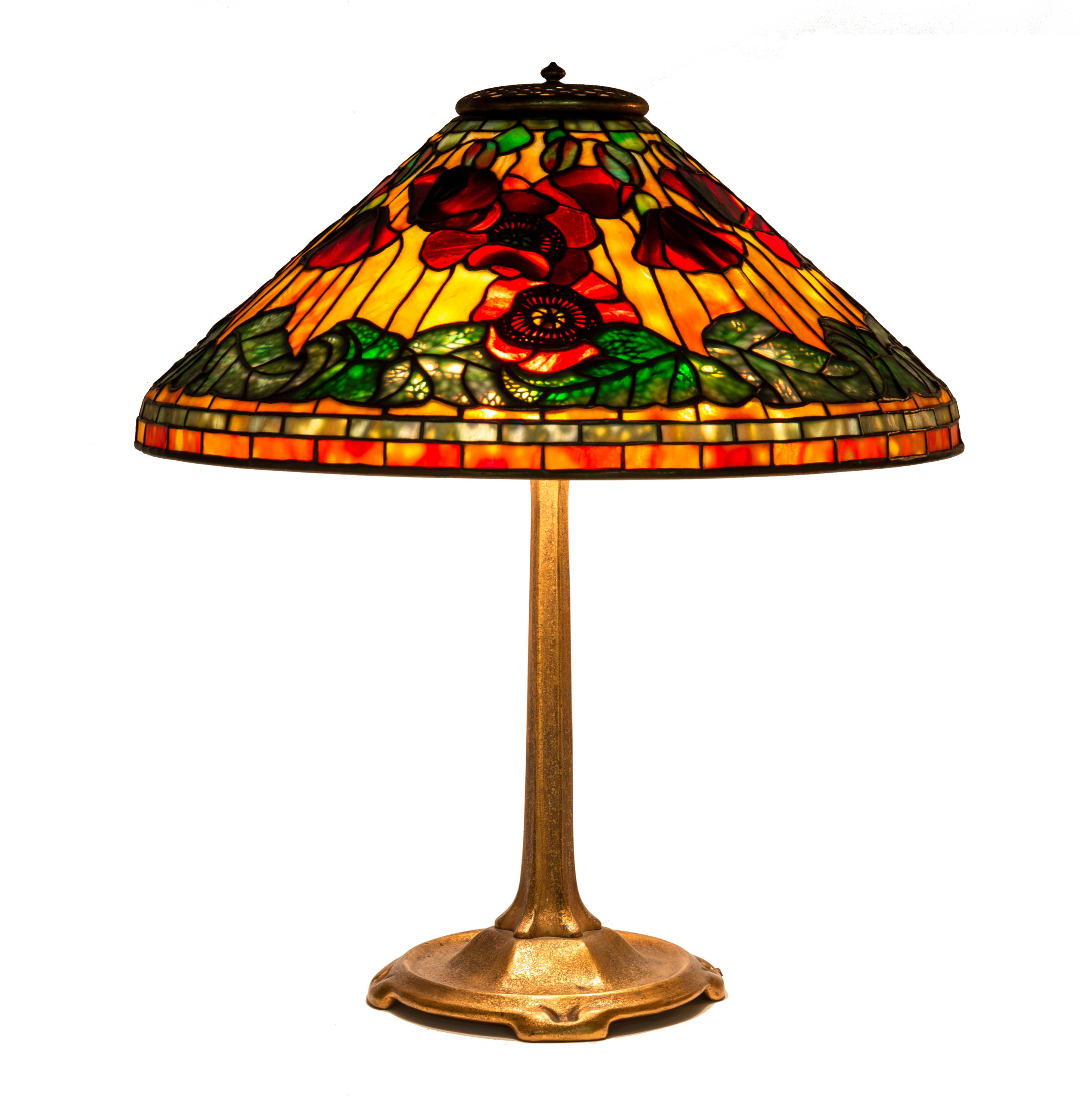 Appraisal: TIFFANY STUDIOS NEW YORK POPPY TABLE LAMP leaded glass and