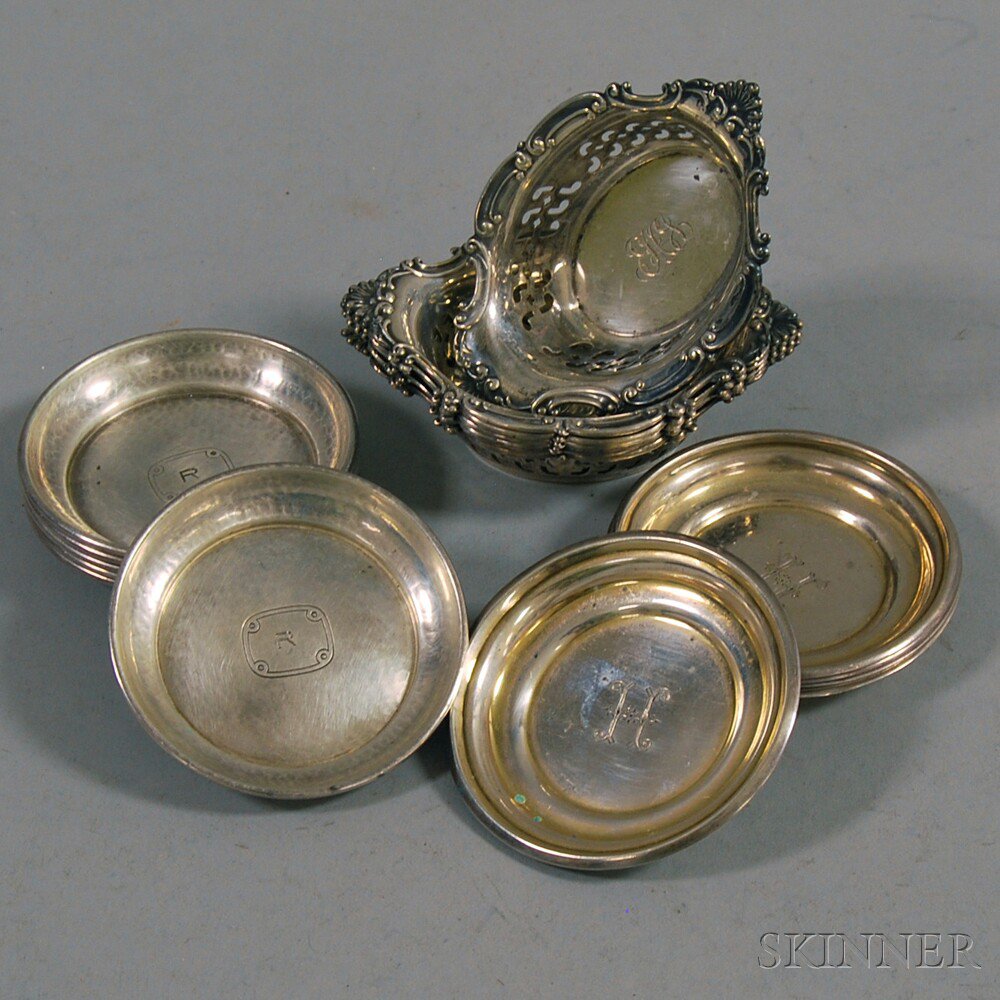 Appraisal: Three Sets of Silver Nut Dishes and Butter Pats six