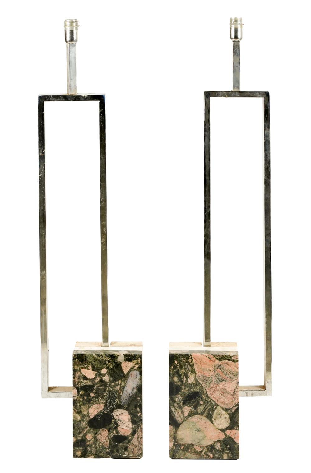 Appraisal: PAIR OF ITALIAN MODERN FLOOR LAMPSmarble and chromed metal unsigned