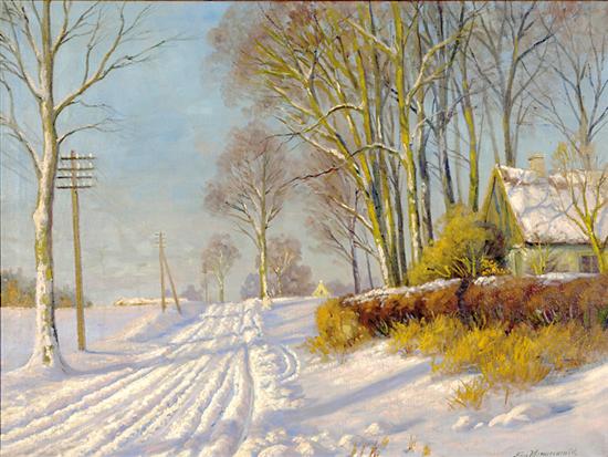 Appraisal: Finn Wennerwald Dutch - COUNTRY COTTAGE IN SNOW oil on