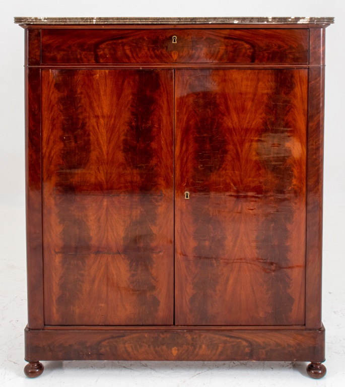 Appraisal: CHARLES X FLAME-MAHOGANY VENEERED CABINET Charles X flame-mahogany veneered cabinet