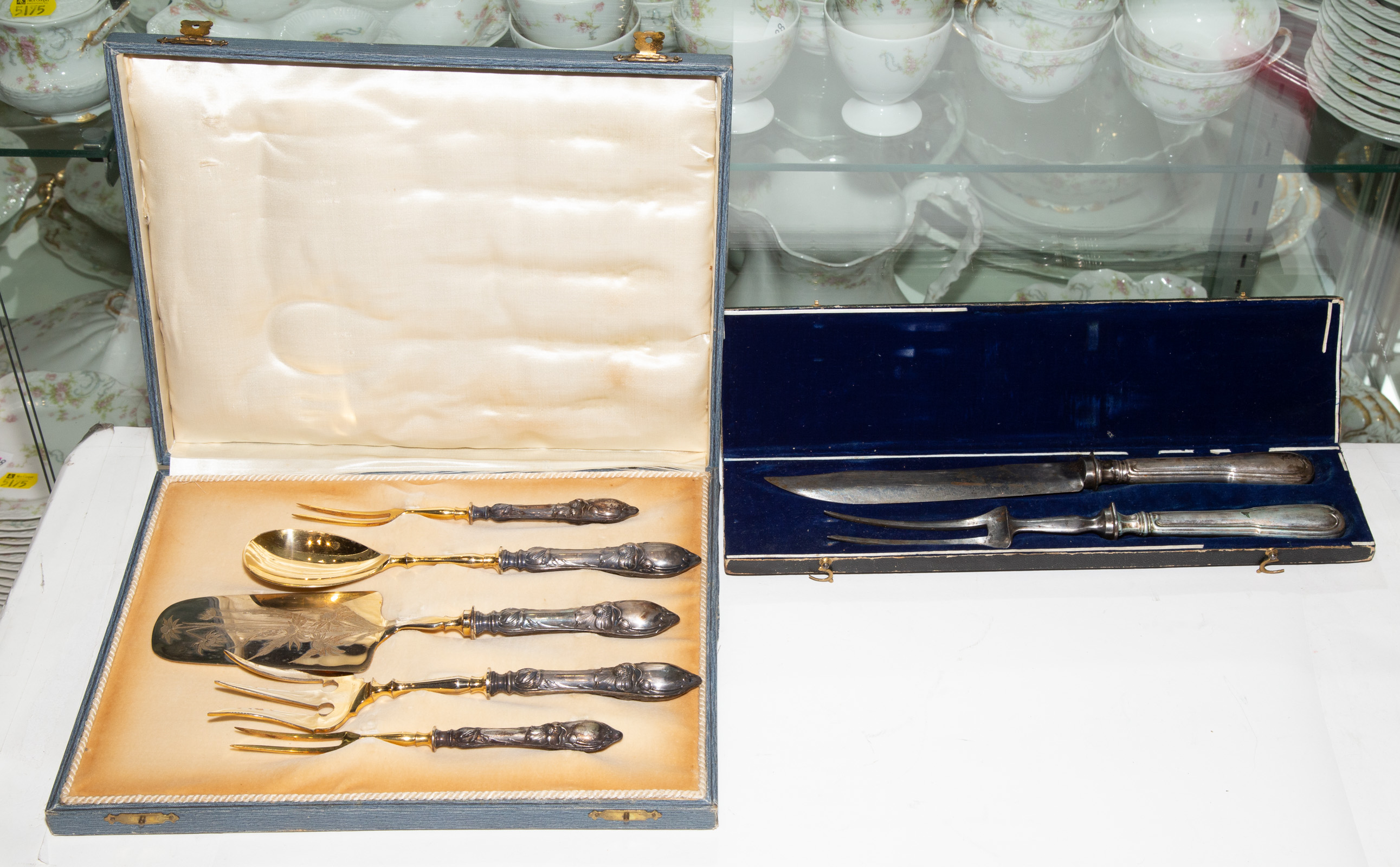 Appraisal: GERMAN JUGENDSTIL SILVER-MOUNTED SERVING SET silver standard with sculptural floral