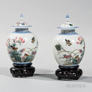 Appraisal: Pair of Eggshell Porcelain Covered Jars Pair of Eggshell Porcelain