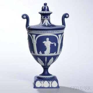 Appraisal: Adams Dark Blue Jasper Dip Vase and Cover England c