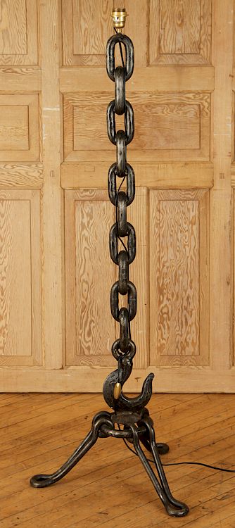 Appraisal: BRONZE FINISH IRON CHAIN LINK -LIGHT FLOOR LAMP A bronze