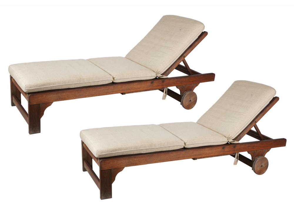 Appraisal: PAIR OF TEAK PATIO CHAISE LOUNGESCondition the cushions in need