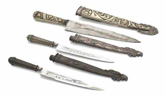 Appraisal: A Pair of Gaucha Knives each set in a silverplate