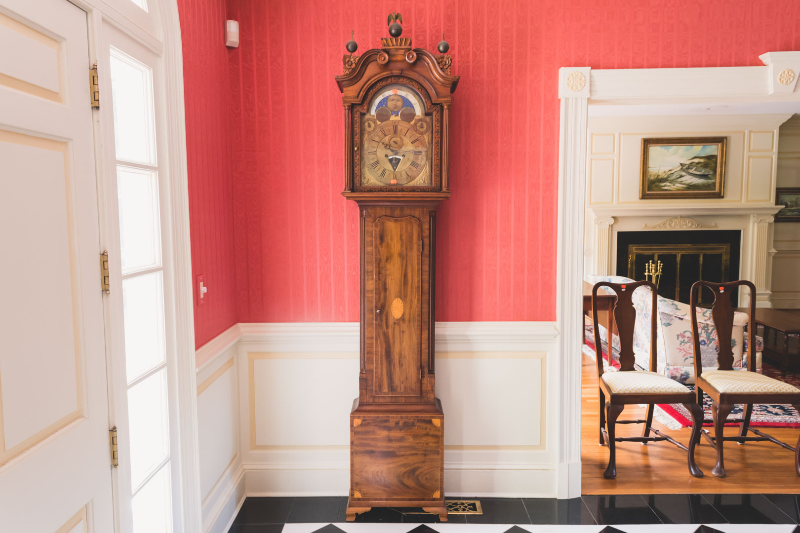 Appraisal: Victorian inlaid walnut tall case clock mid th century engraved