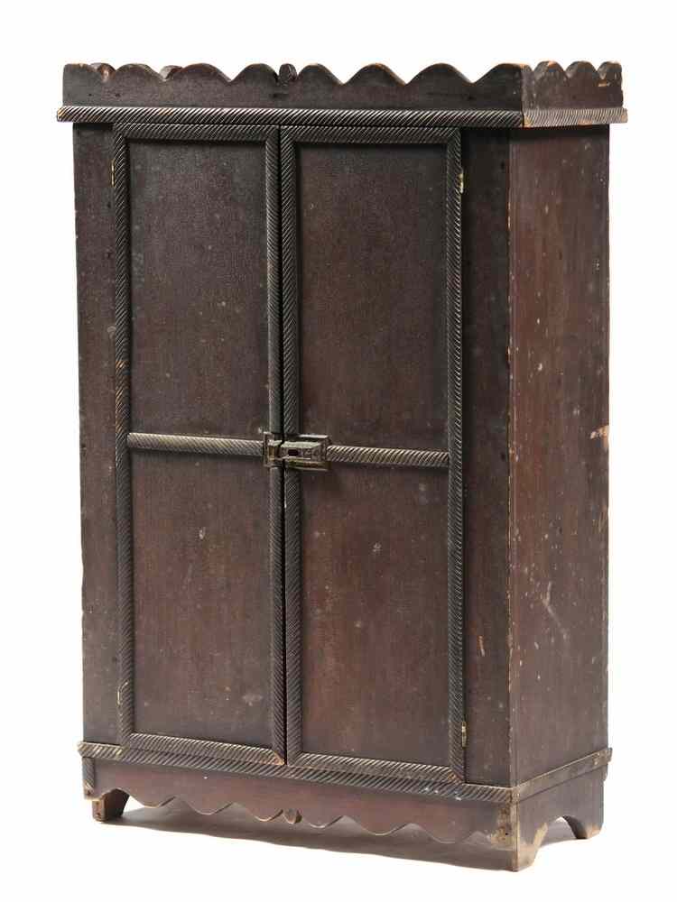 Appraisal: CABINET - Diminutive circa folk art cabinet with applied scalloped