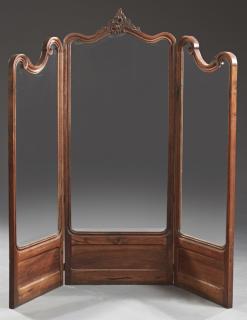 Appraisal: Louis XV Style Carved Walnut Three Panel Screen e Louis