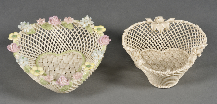 Appraisal: Two Belleek Porcelain Four-strand Baskets Ireland c and a shamrock