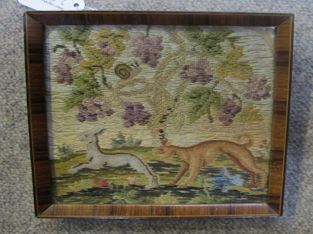 Appraisal: Silk embroidered panel with coursing scene th Century