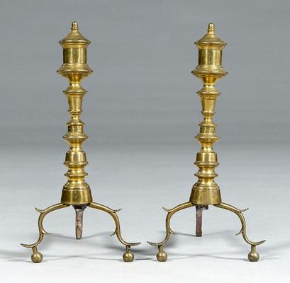 Appraisal: Pair Classical brass andirons scrolled arches with ball feet original