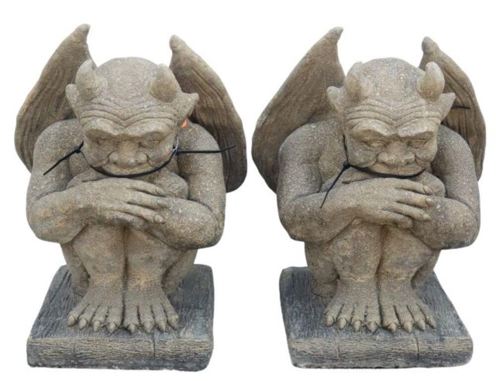 Appraisal: pair Cast stone garden statuary Hilda Gargoyles th c each