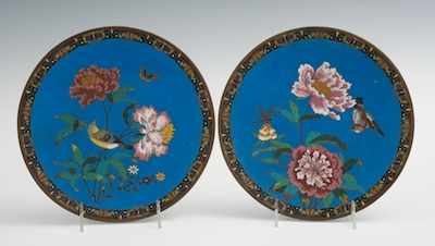 Appraisal: A Pair of Japanese Cloisonne Footed Dishes Circular shape footed