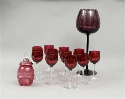 Appraisal: Eleven Baccarat Clear and Ruby Wine Glasses Acid-stamped mark Together