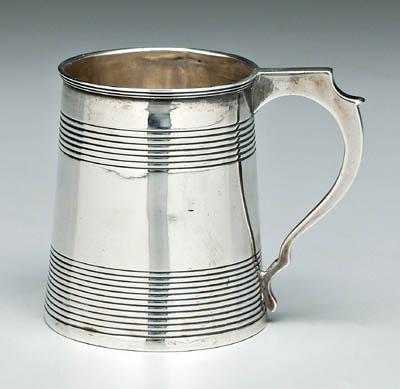 Appraisal: George III English silver mug round tapering sides banded design