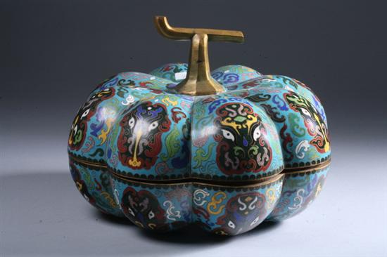 Appraisal: CHINESE CLOISONN MELON-FORM BOX late th early th century Taotie