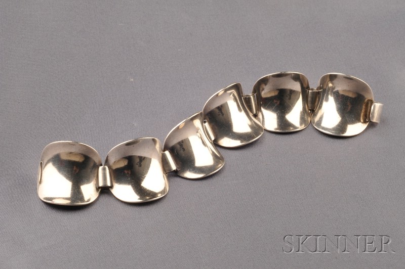 Appraisal: Sterling Silver Bracelet Georg Jensen designed as molded ovals in