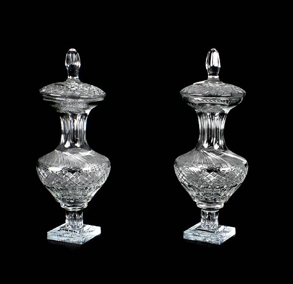 Appraisal: A pair of cut crystal covered urns height in diameter