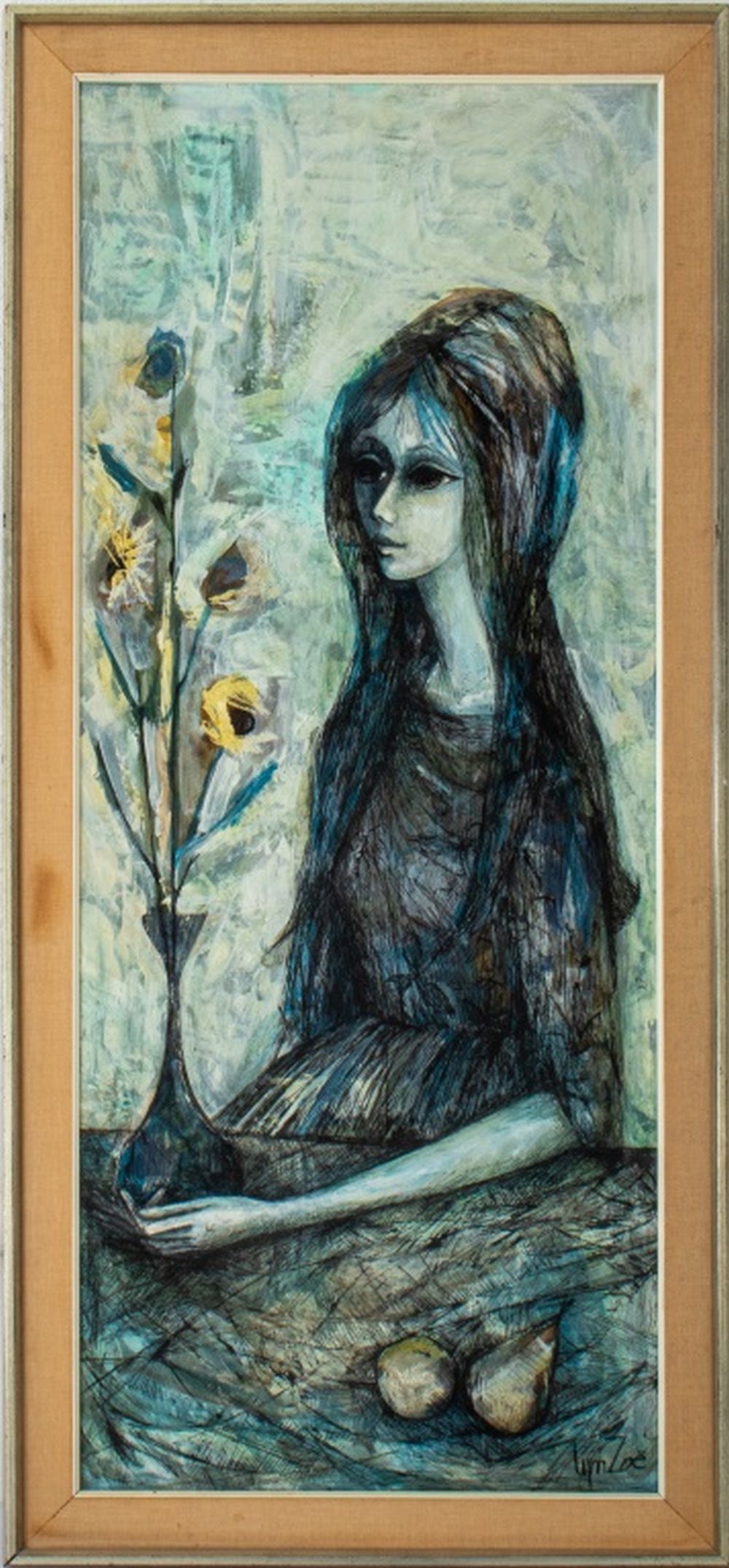 Appraisal: LYNN ZOE MODERN FIGURATIVE MIXED MEDIA ON BOARD Lynn Zoe