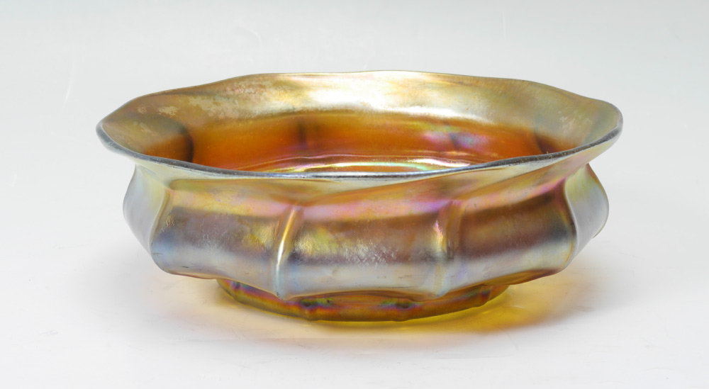 Appraisal: TIFFANY FAVRILE ART GLASS BOWL Signed LCT Favrile gold iridescent