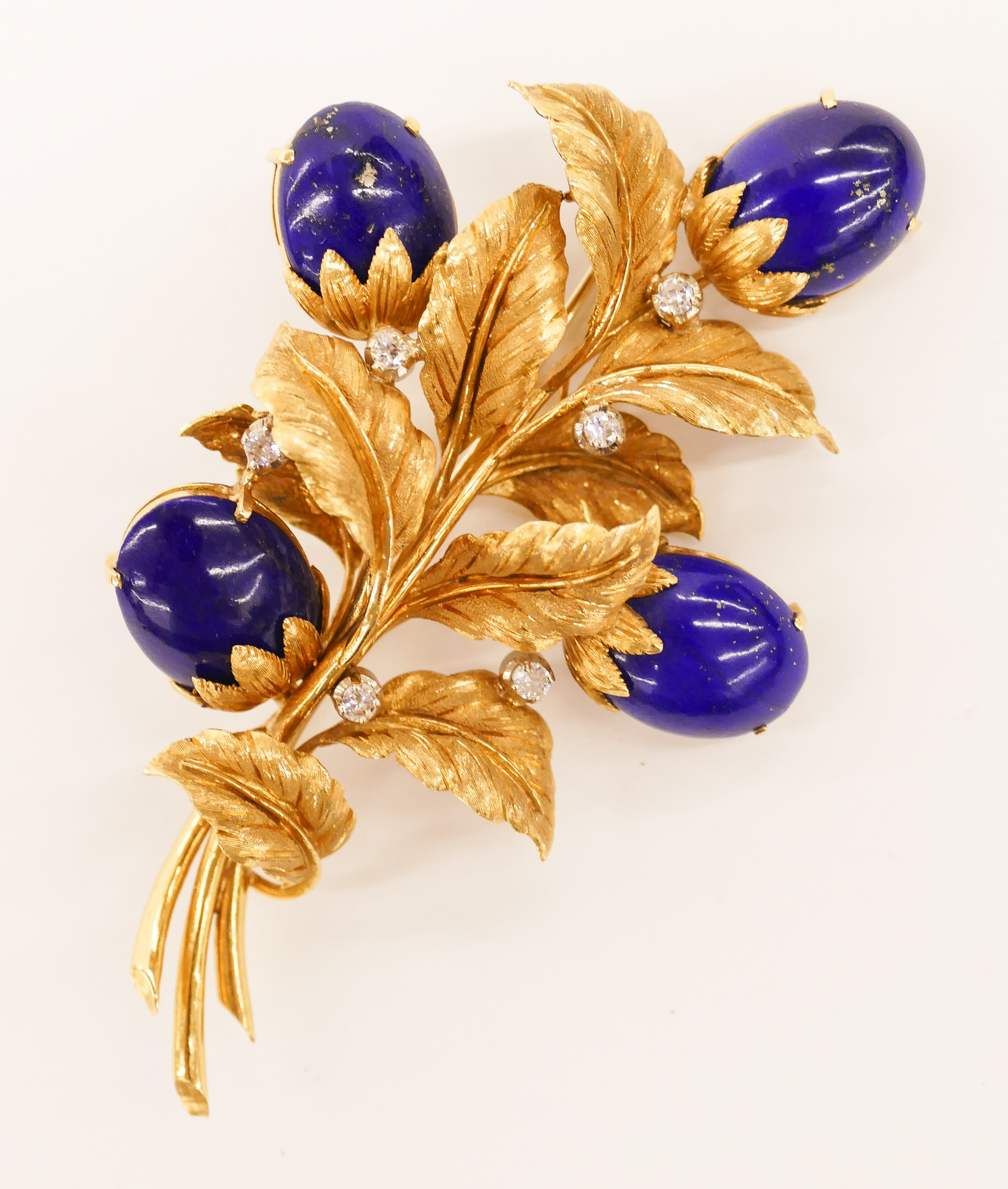 Appraisal: Lady's k Lapis Diamond Floral Brooch ''x '' Impressive floral