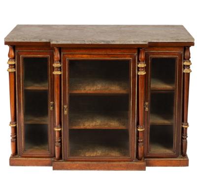 Appraisal: An Empire breakfront mahogany side cabinet with grey marble top