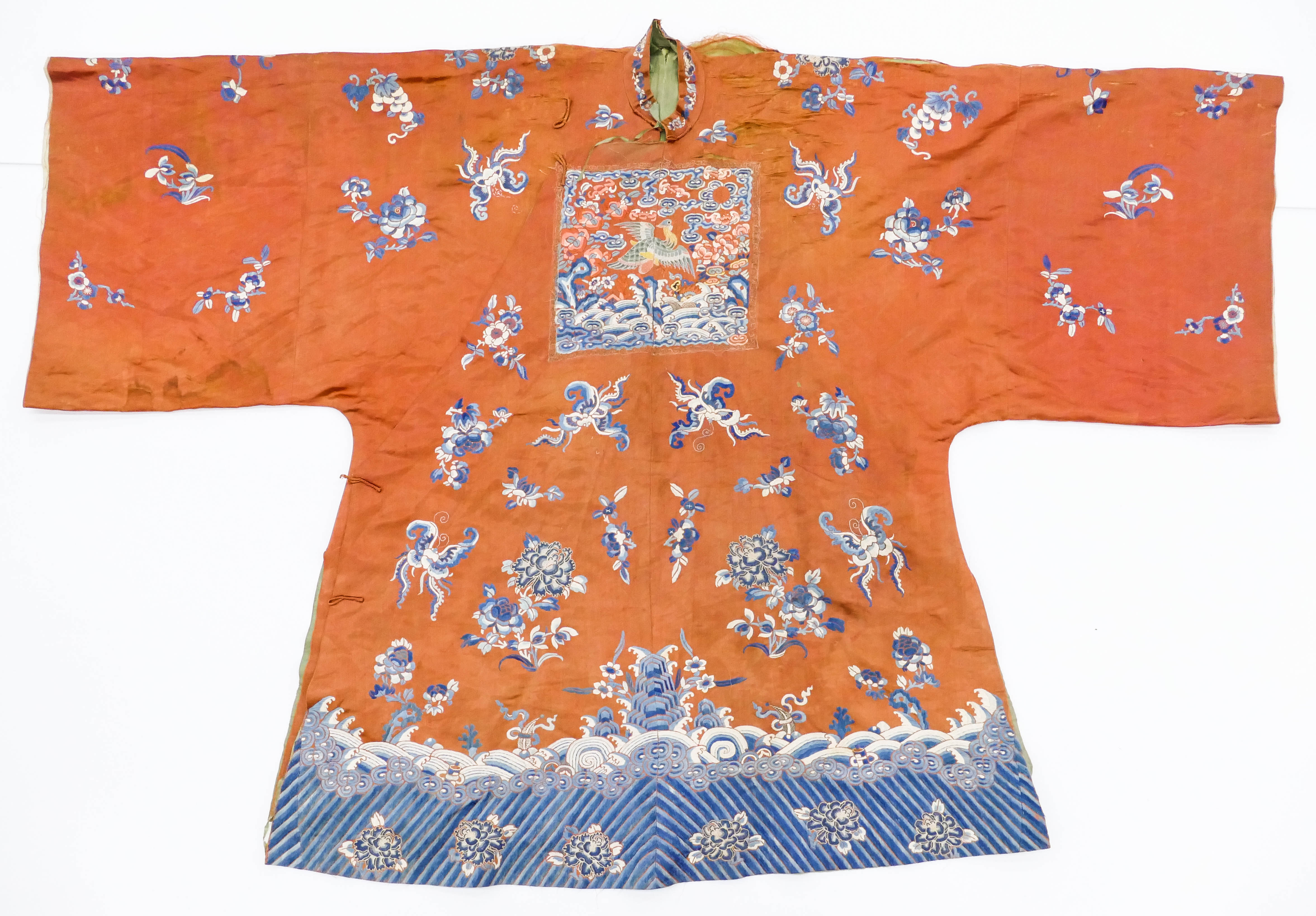 Appraisal: Chinese Qing Red Silk Rank Badge Robe ''x '' Coral