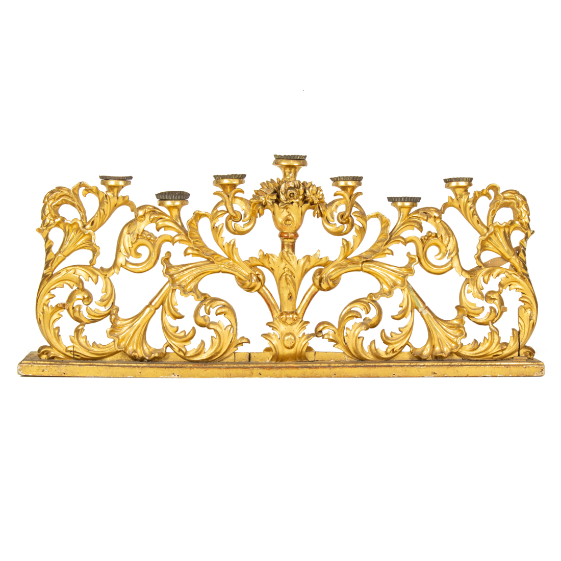 Appraisal: A CONTINENTAL BAROQUE STYLE GILTWOOD SEVEN-LIGHT ALTAR CANDELABRUM A Continental