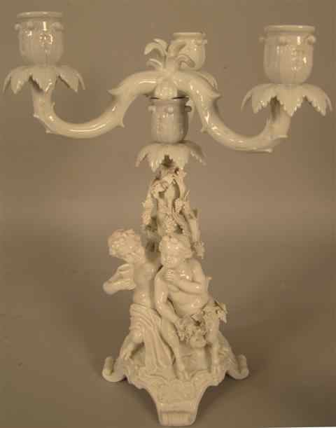 Appraisal: MEISSEN WHITE CANDELABRUM blue crossed swords mark above one incised