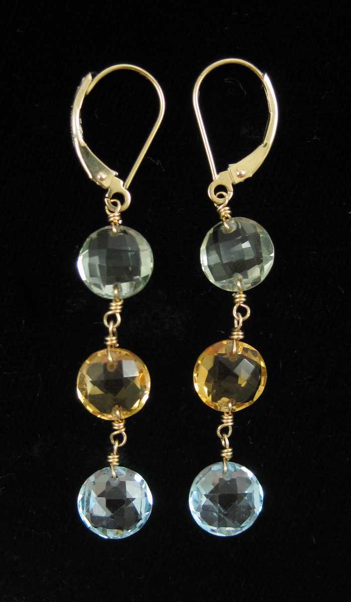 Appraisal: PAIR OF COLORED GEMSTONE DANGLE EARRINGS each k yellow gold