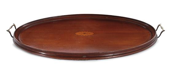 Appraisal: English inlaid mahogany serving tray third quarter th century oval