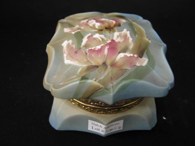 Appraisal: Nakara Victorian Art Glass Dresser Box floral on blue gorgeous