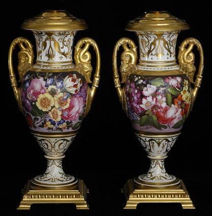 Appraisal: PAIR OF DERBY-TYPE PORCELAIN VASES MOUNTED AS LAMPS Each ovoid