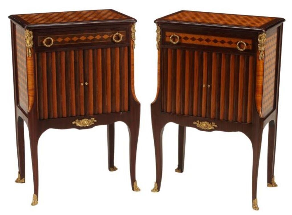 Appraisal: pair Louis XV style parquetry side cabinets with bronze dore