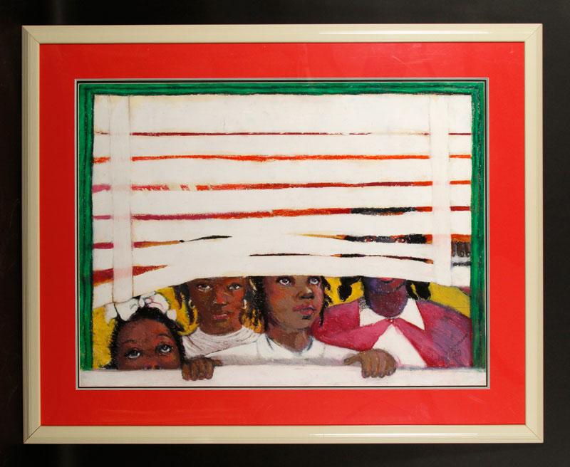 Appraisal: - Robinson Four Girls Looking Through a Window Gouache Signed