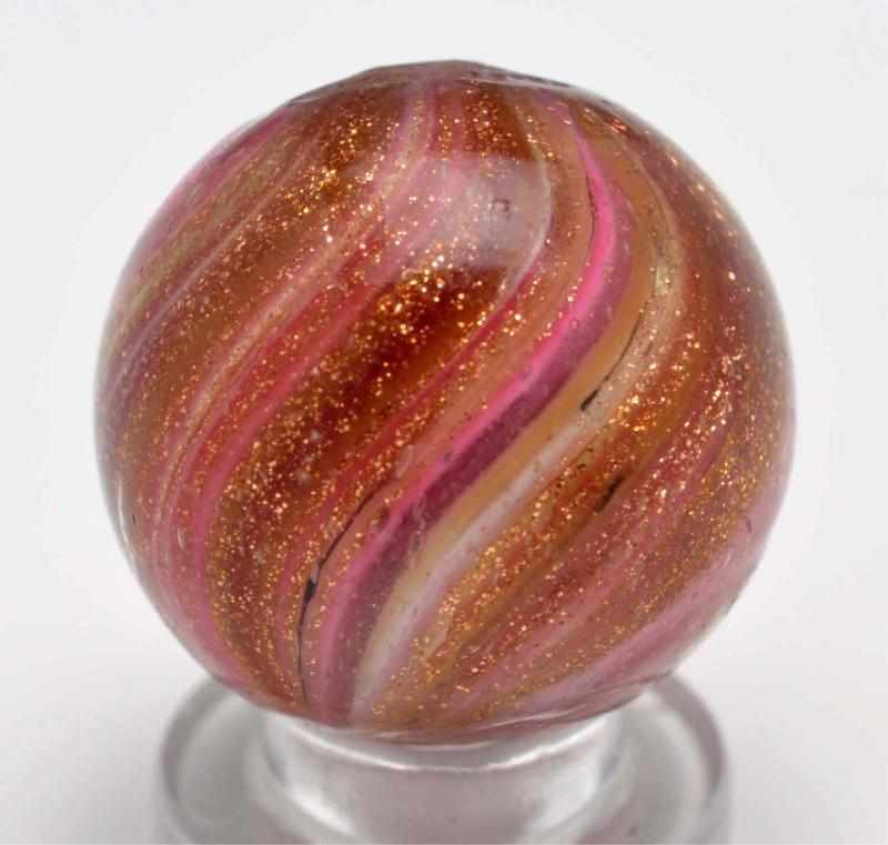 Appraisal: Onionskin Lutz Marble Description White and pink with heavy lutz