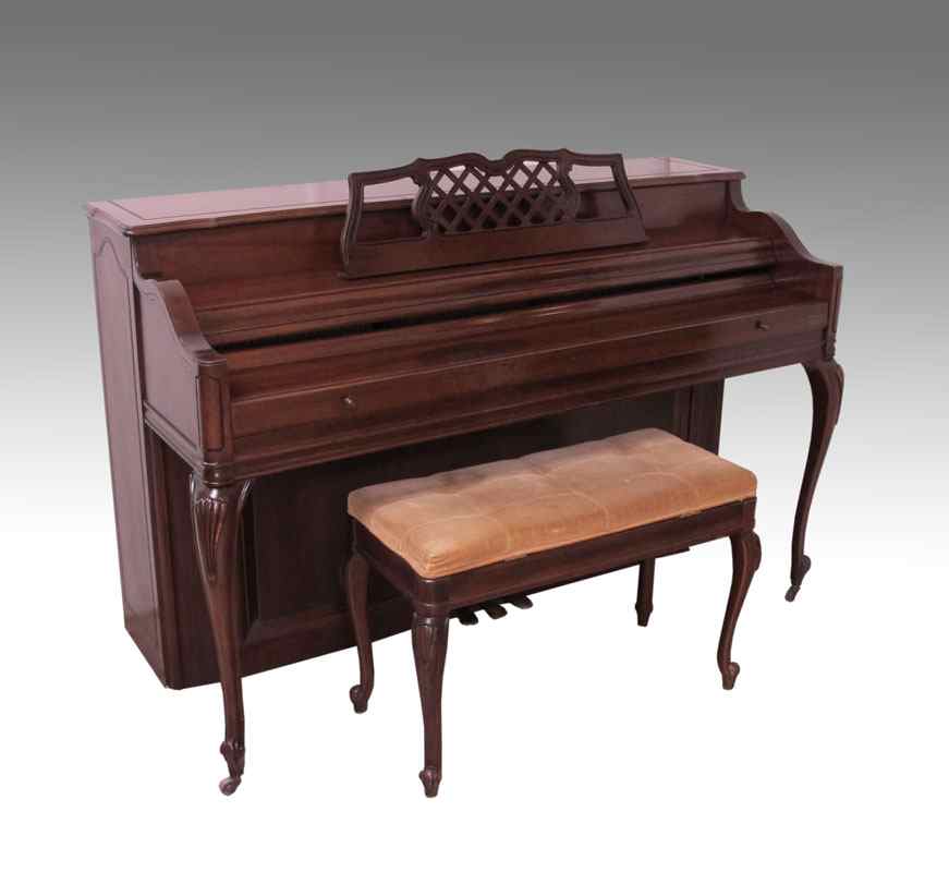 Appraisal: KIMBALL SPINET PIANO AND STOOL Carved wood case with ivory