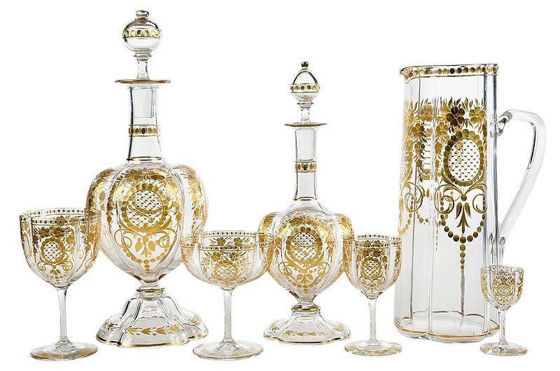 Appraisal: Piece Gilt Bohemian Stemware and Barware Set Continental late th