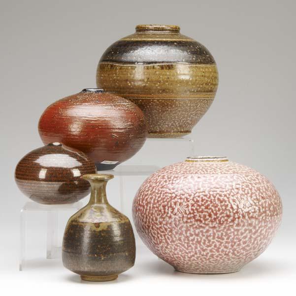 Appraisal: VIVIKA AND OTTO HEINO TOM TURNER ETC Five ceramic vessels