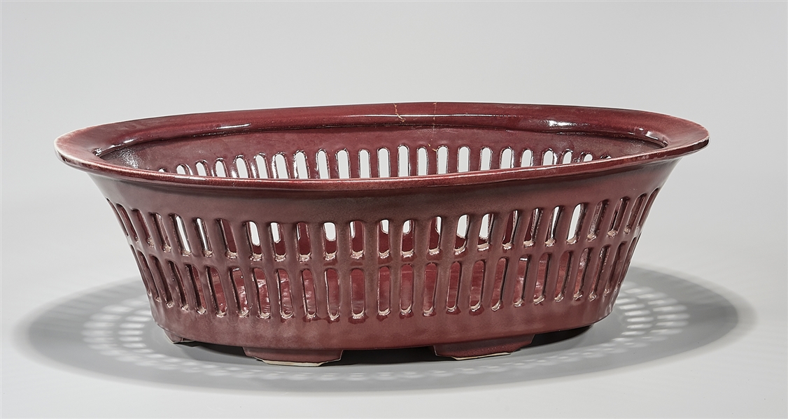 Appraisal: Chinese oxblood porcelain basket x x approx Condition restoration wear