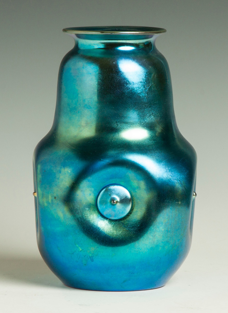 Appraisal: Steuben Blue Aurene Vase with Applied Button Design Early th