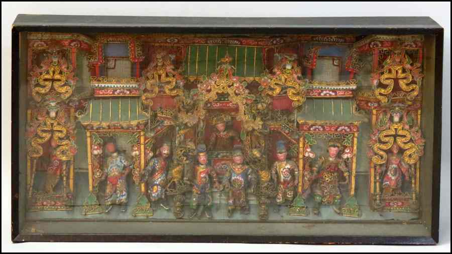 Appraisal: CHINESE DIORAMA Depicting polychrome figures in traditional dress within a