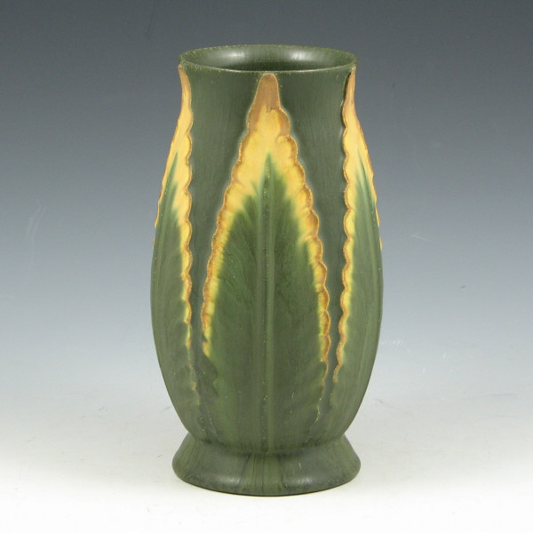 Appraisal: Ephraim Pottery Feathery Leaf vase in matte green and yellow