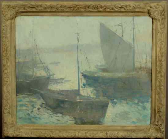 Appraisal: Oil on canvas laid down on masonite painting of docked