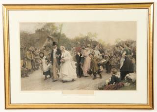 Appraisal: PIECES OF MISCELLANEOUS FRAMED LITHOGRAPHS TITLED OFF TO THE HONEYMOON