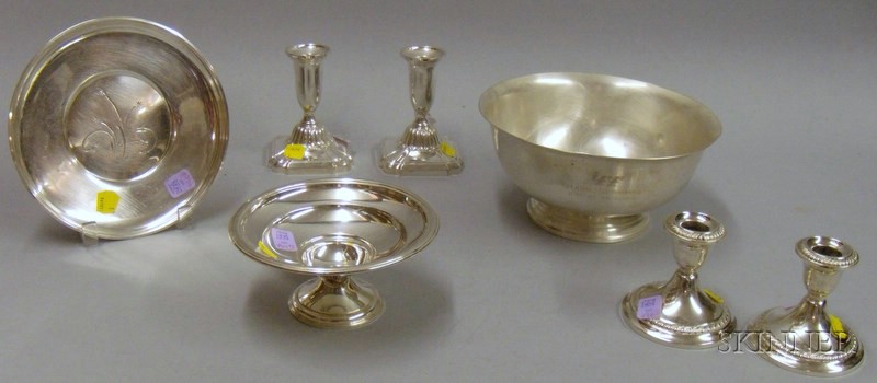 Appraisal: Seven Sterling and Sterling Weighted Serving Items two pairs of