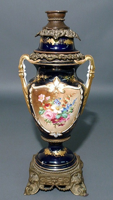 Appraisal: Colorful Paris porcelain covered urn c with brass mounts converted